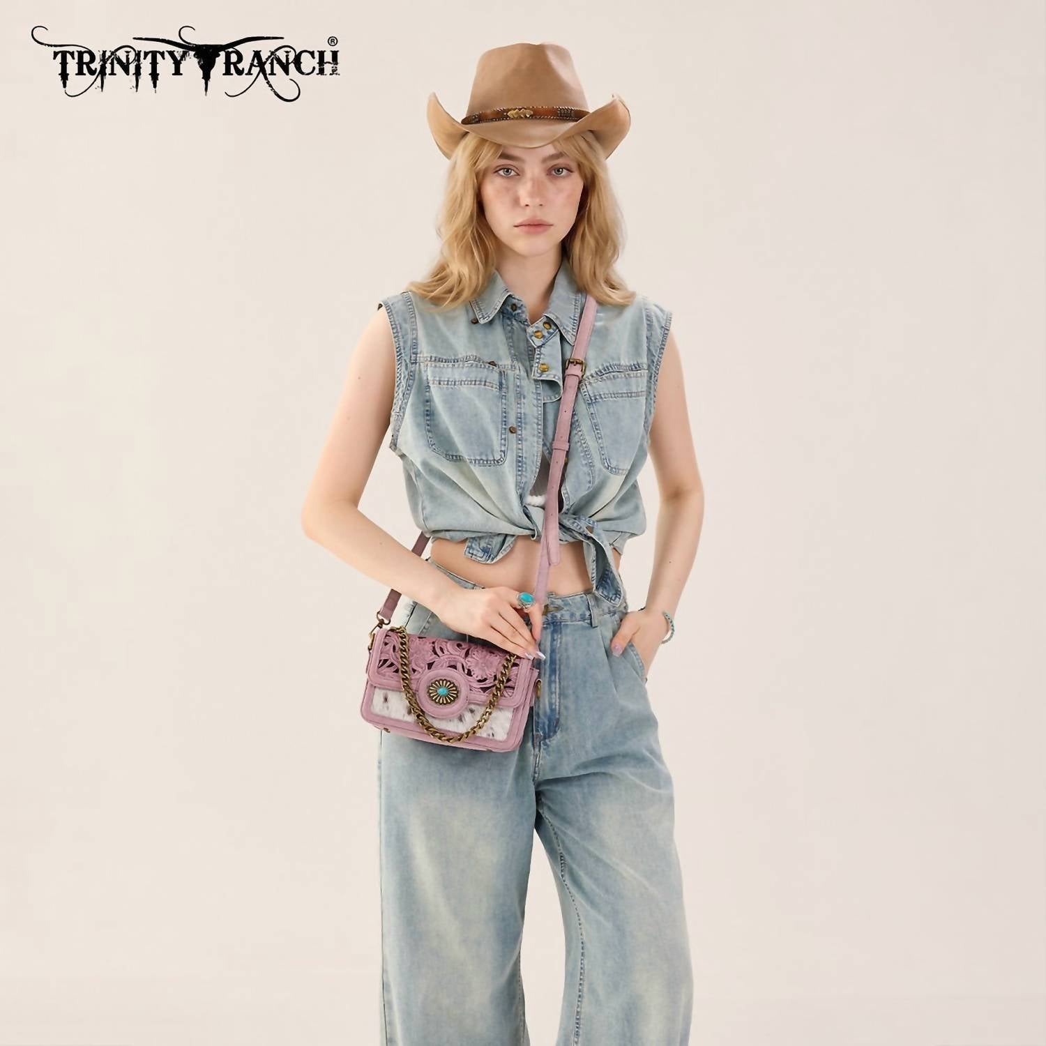 Trinity Ranch - Cowhide Floral Cutout Crossbody Bag