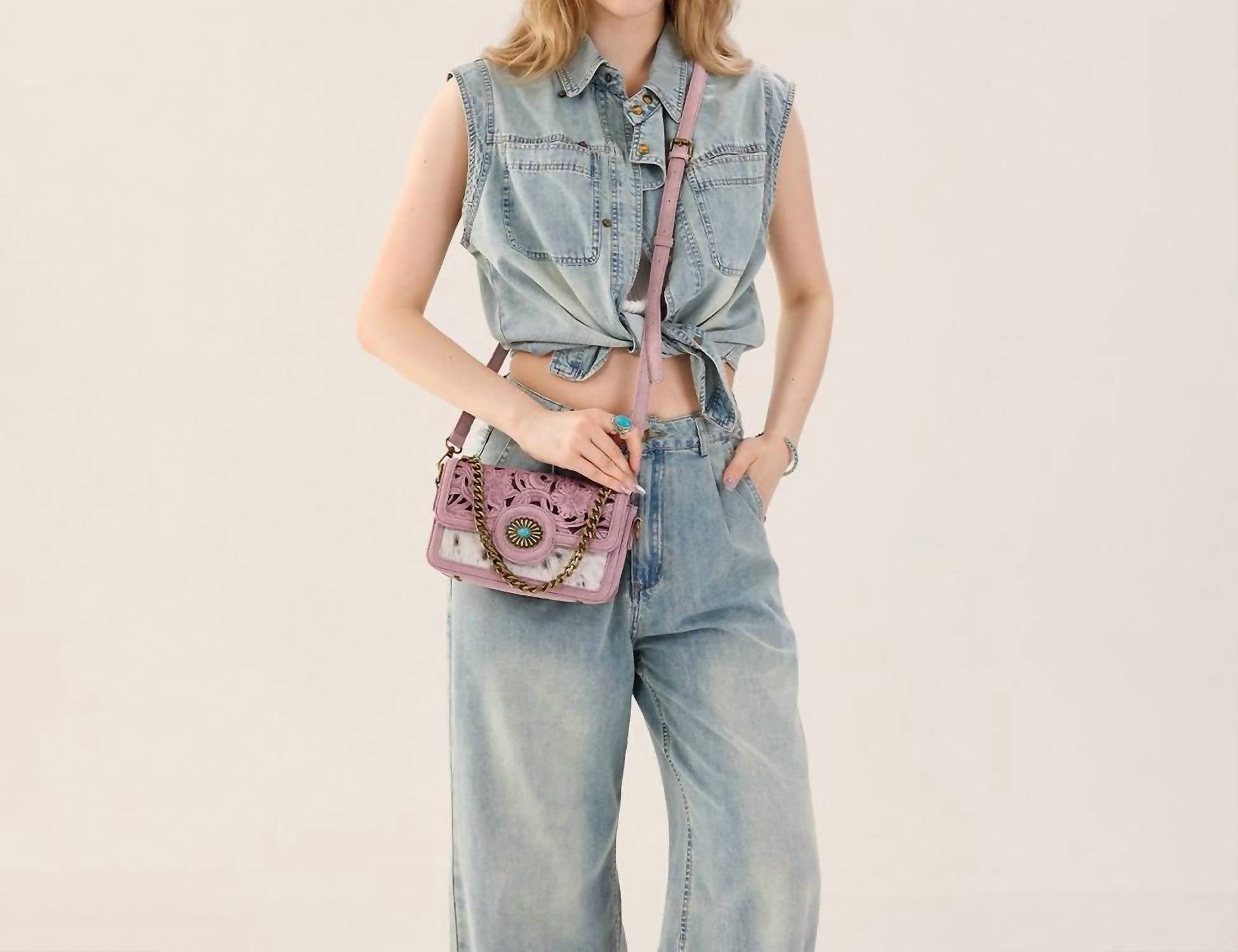 Trinity Ranch - Cowhide Floral Cutout Crossbody Bag