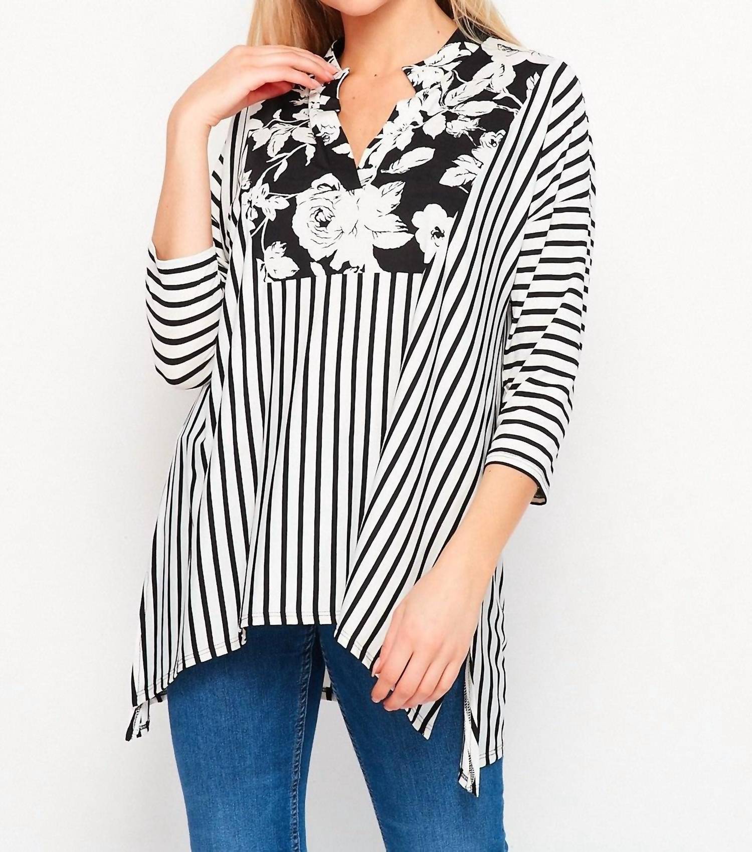 Honeyme - Floral & Striped Gabby Top