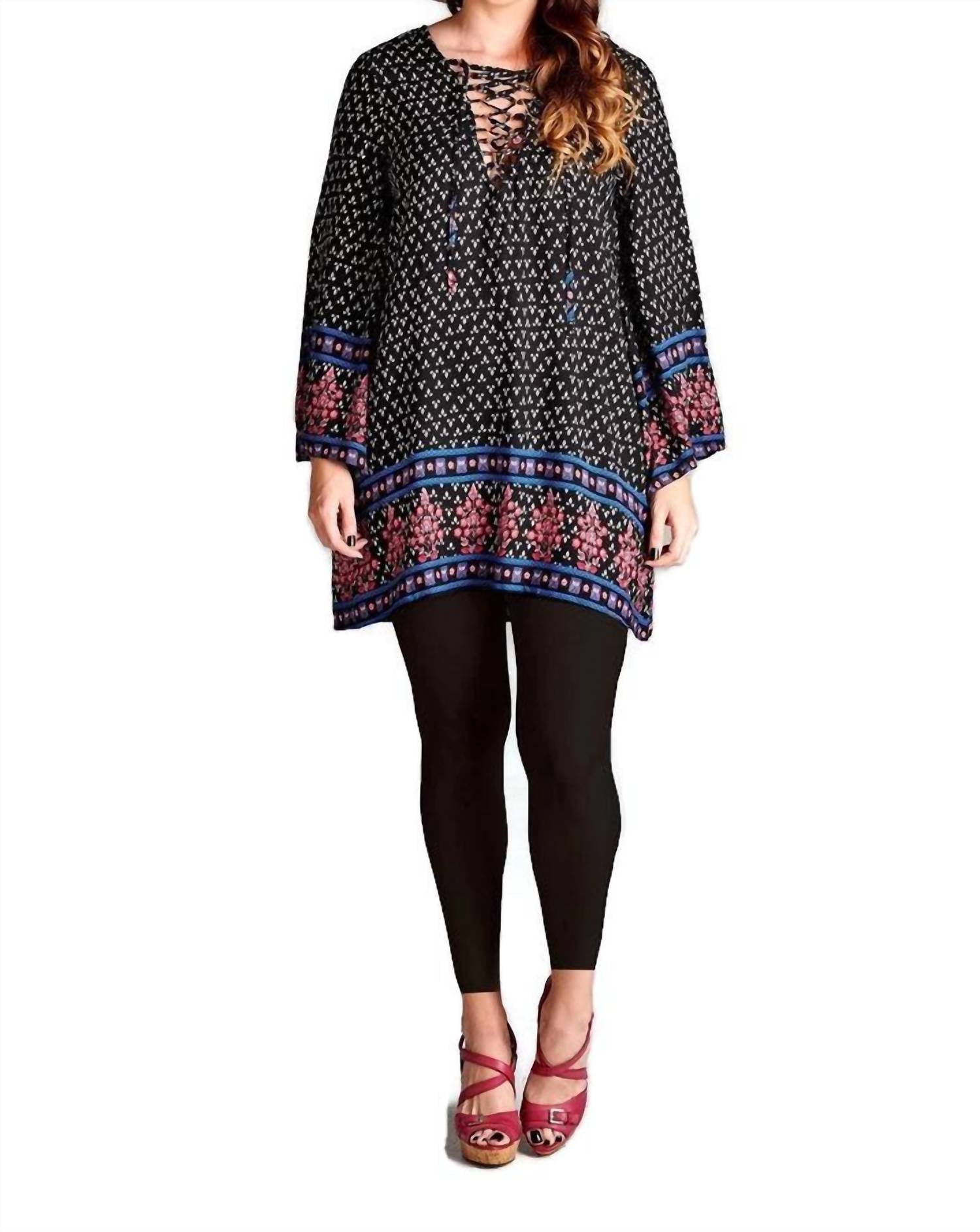 Velzera - Border Print Floral Bohemian Mini Dress