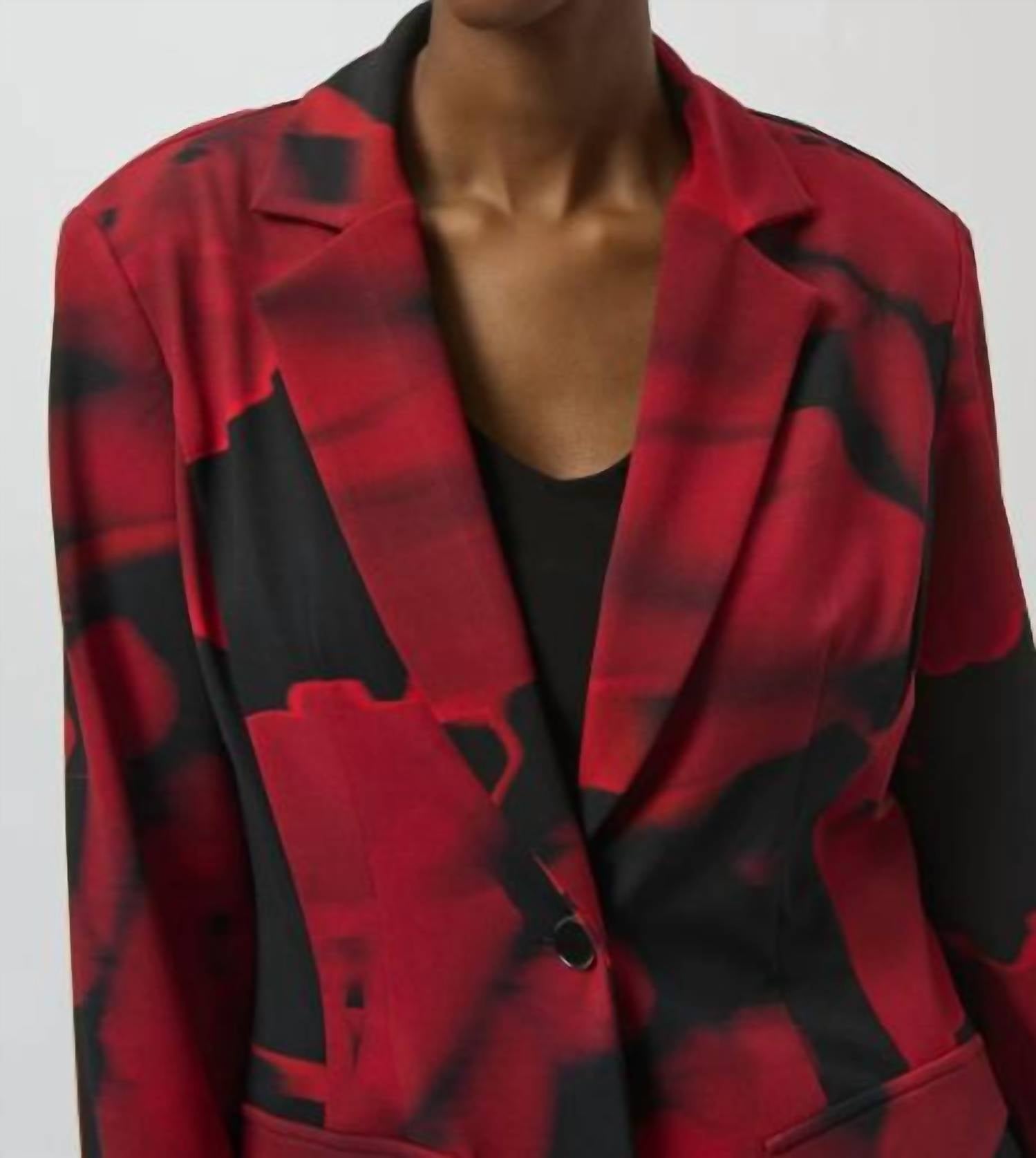 Joseph Ribkoff Abstract Print Long Sleeve Straight Blazer in black red - women's jacket - view 4