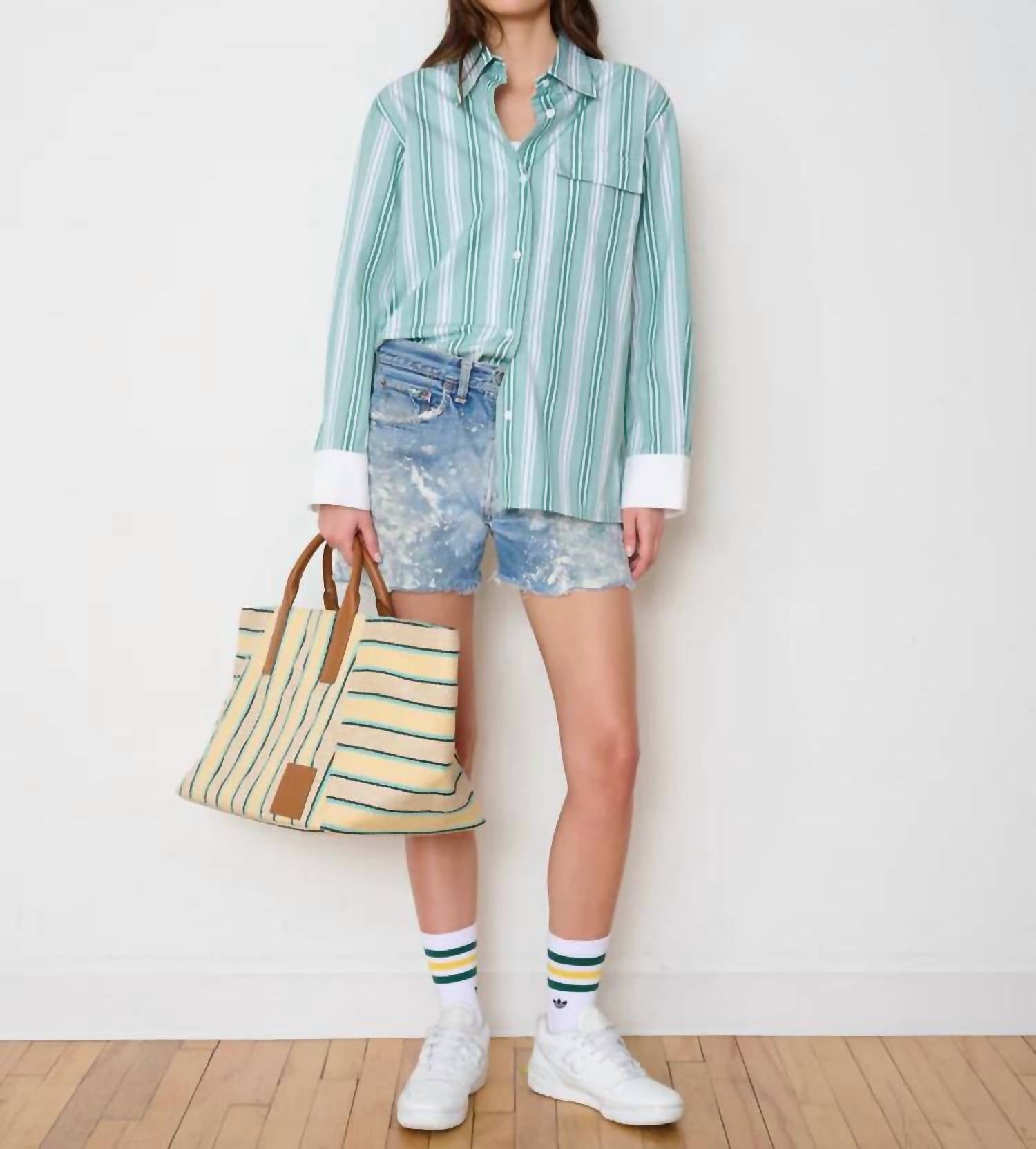 WE-AR4 Haze 70s-inspired Shirt in green stripe - women's long sleeve top