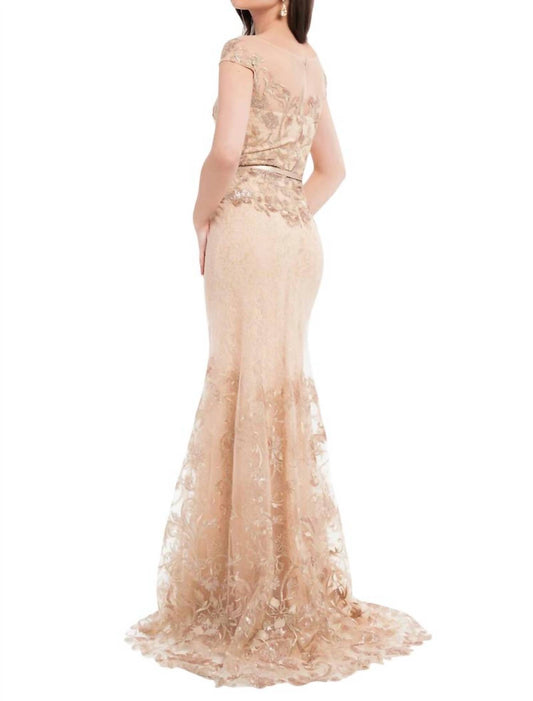 Terani Couture - Sequined Metallic Lace Trumpet Gown