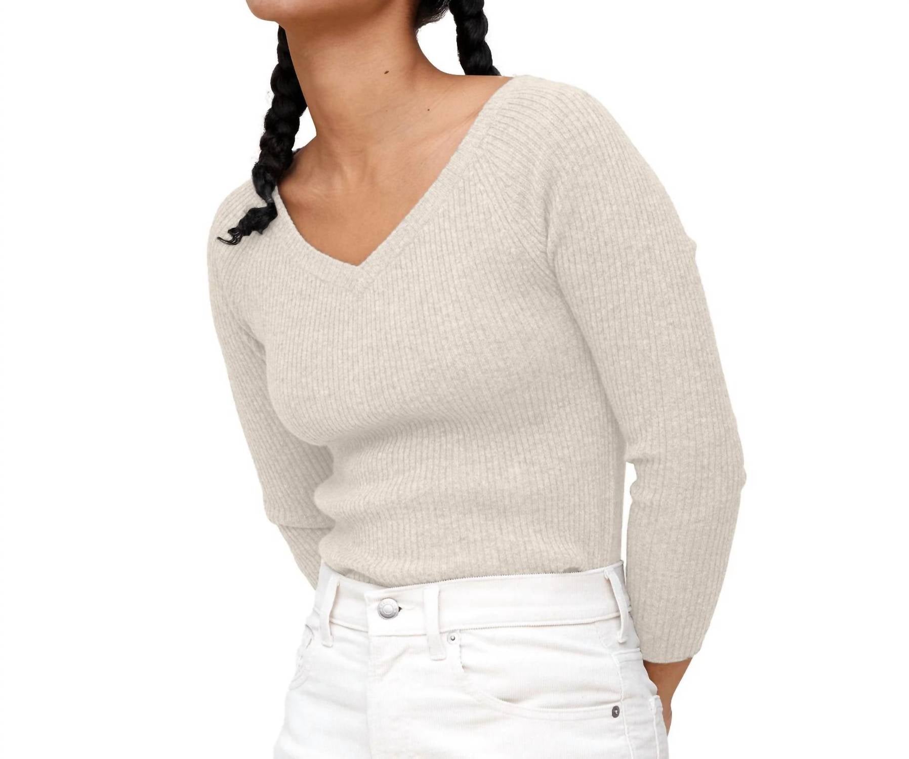 State Cashmere - Off-shoulder V-neck Sweater