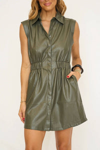 Elan - Sleeveless Faux Leather Utility Dress