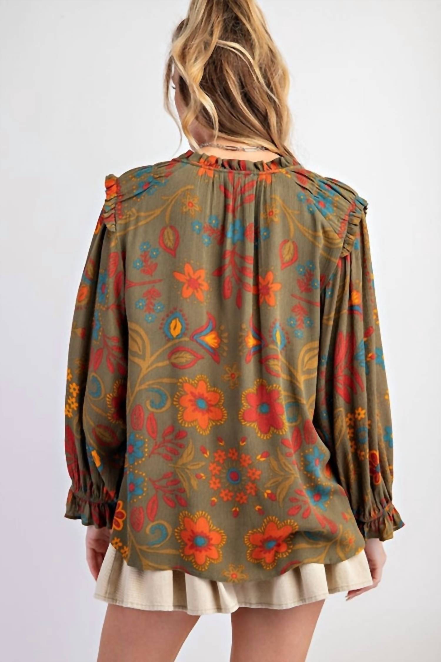 Easel - Happiness Floral Print Blouse - Plus