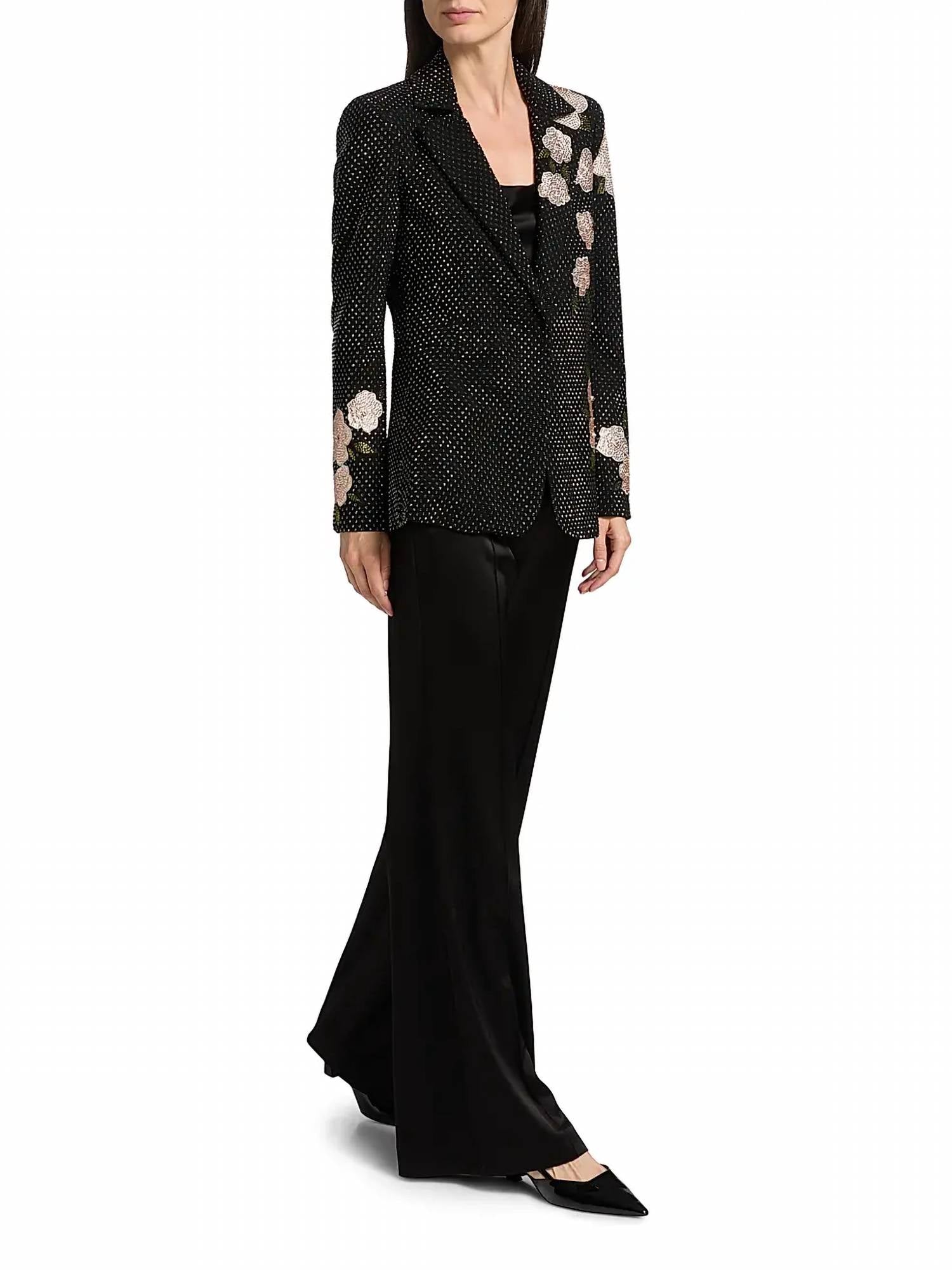 alice + olivia Macey Embellished Notch Lapel Blazer in black hematitie - women's jacket - view 5