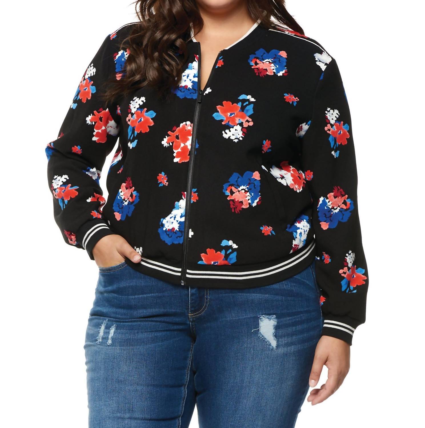 Dex Zip Up Floral Jacket - Plus in pattern - women's jacket