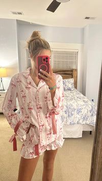 Peach Love - Never Enough Bows Satin Pajama Set