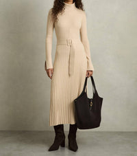 Reiss - Ribbed Roll Neck Belted Midi Dress