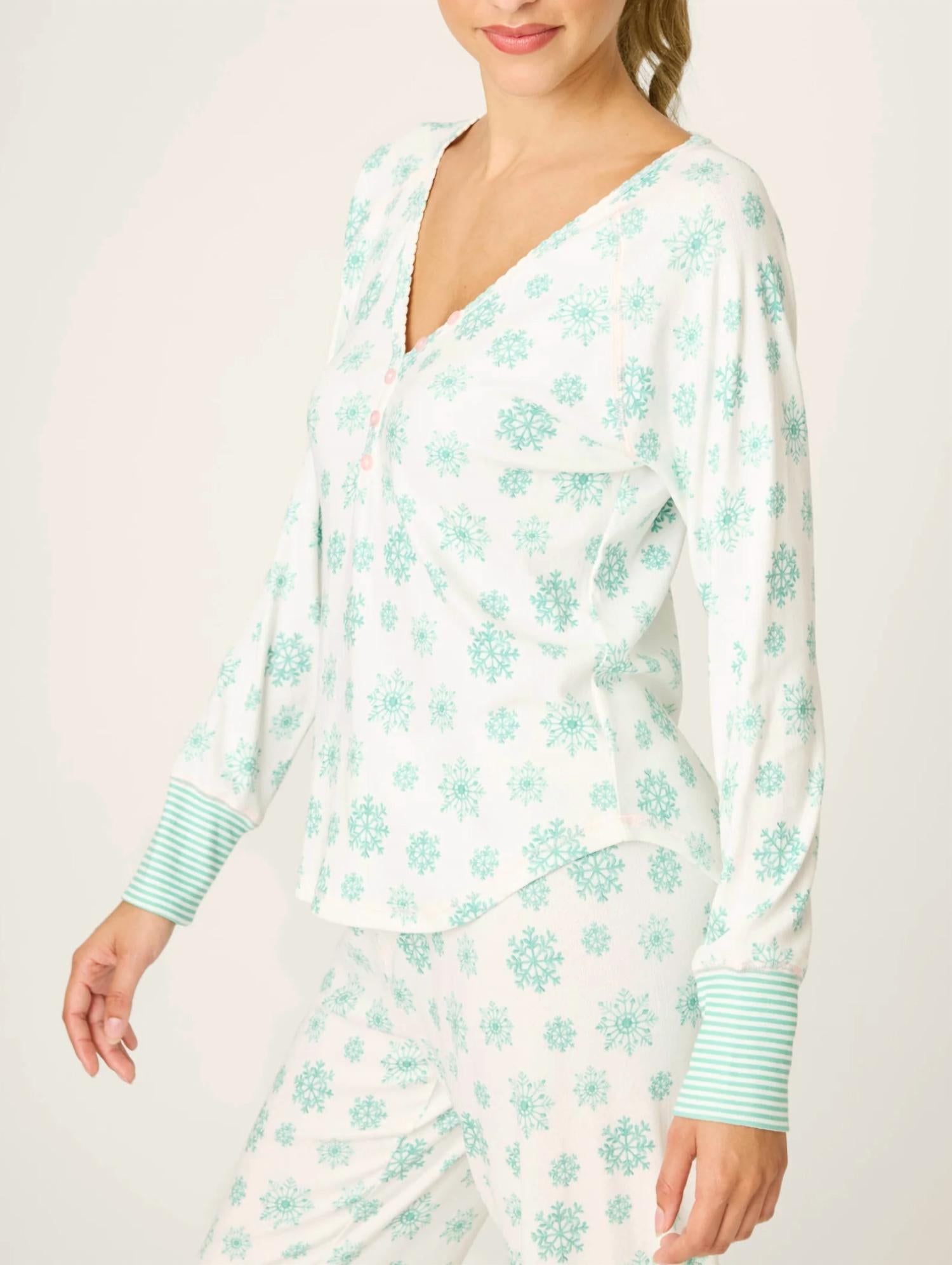 PJ Salvage Snowflake Wishes Long Sleeve Top - Plus in ivory - women's long sleeve top - alternate view