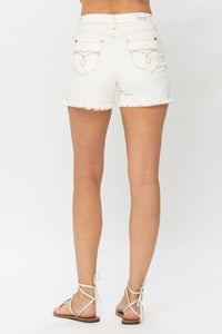 Judy Blue - Mid-rise Pocket Embroidery Cut Off Shorts