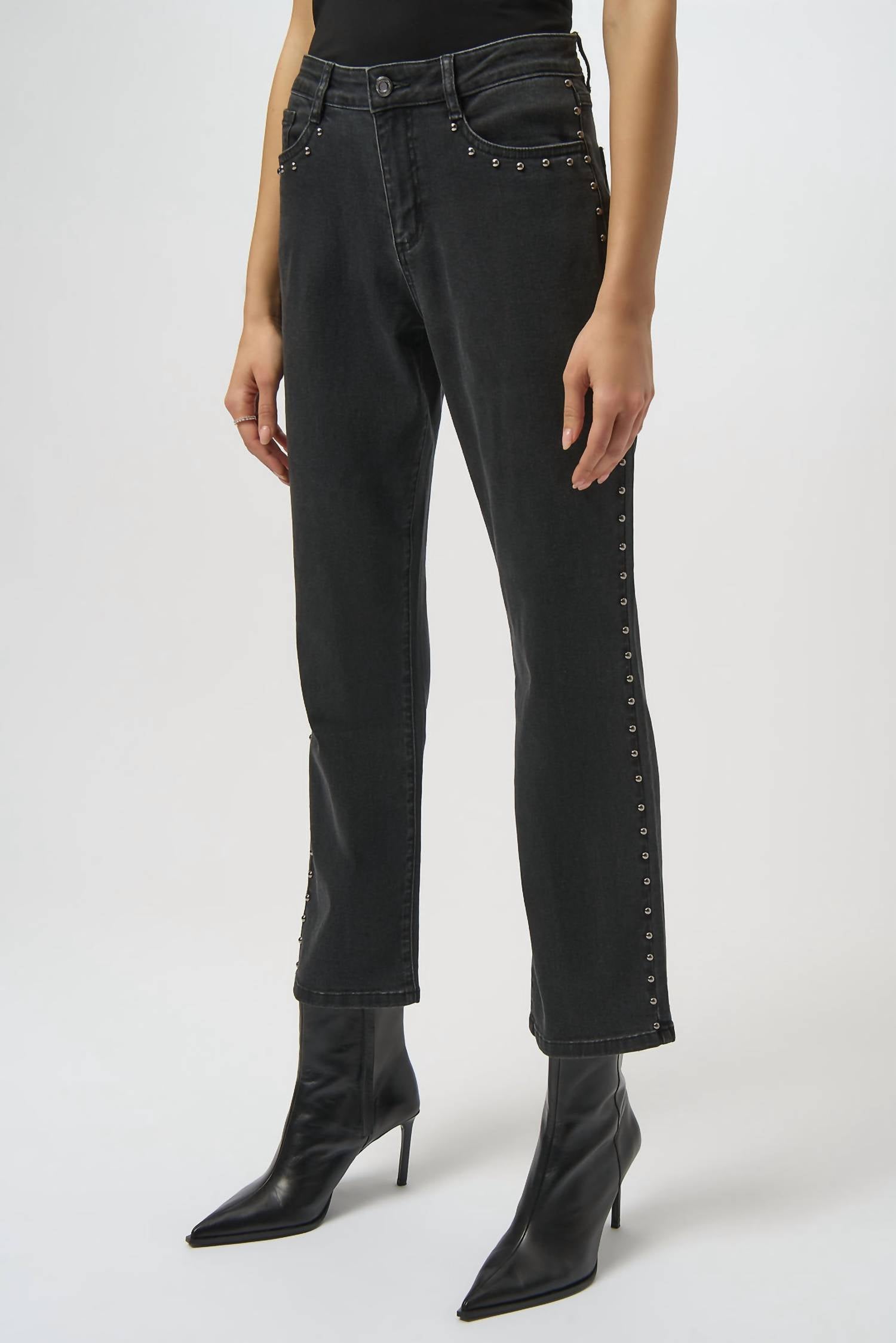 Joseph Ribkoff Classic Straight Leg Jeans in charcoal - women's jeans - detail view