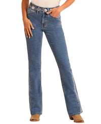 Rock & Roll Denim Two Tone High Rise Bootcut Jeans in medium wash - women's jeans
