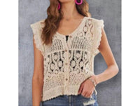 Pretty Bash - Crochet Ruffle Sleeve Button-down Vest Top