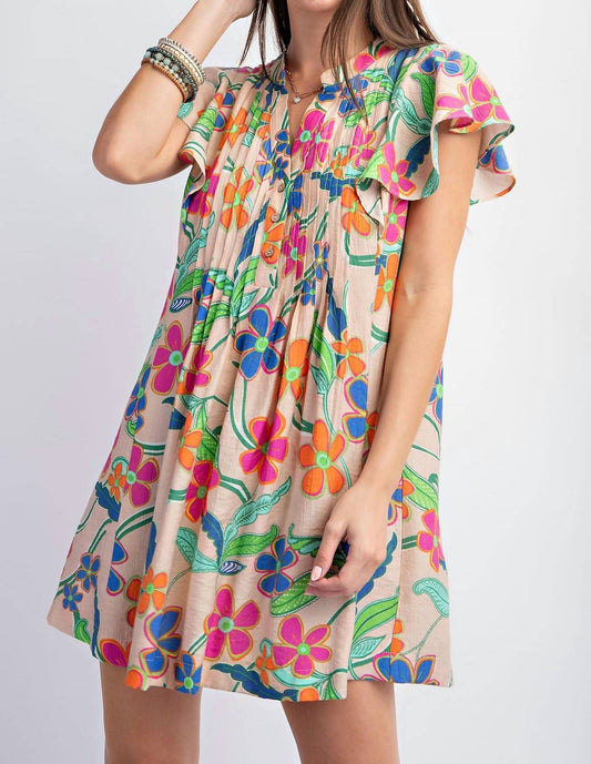 Easel - Blossom Ruffle Sleeve Short Dress