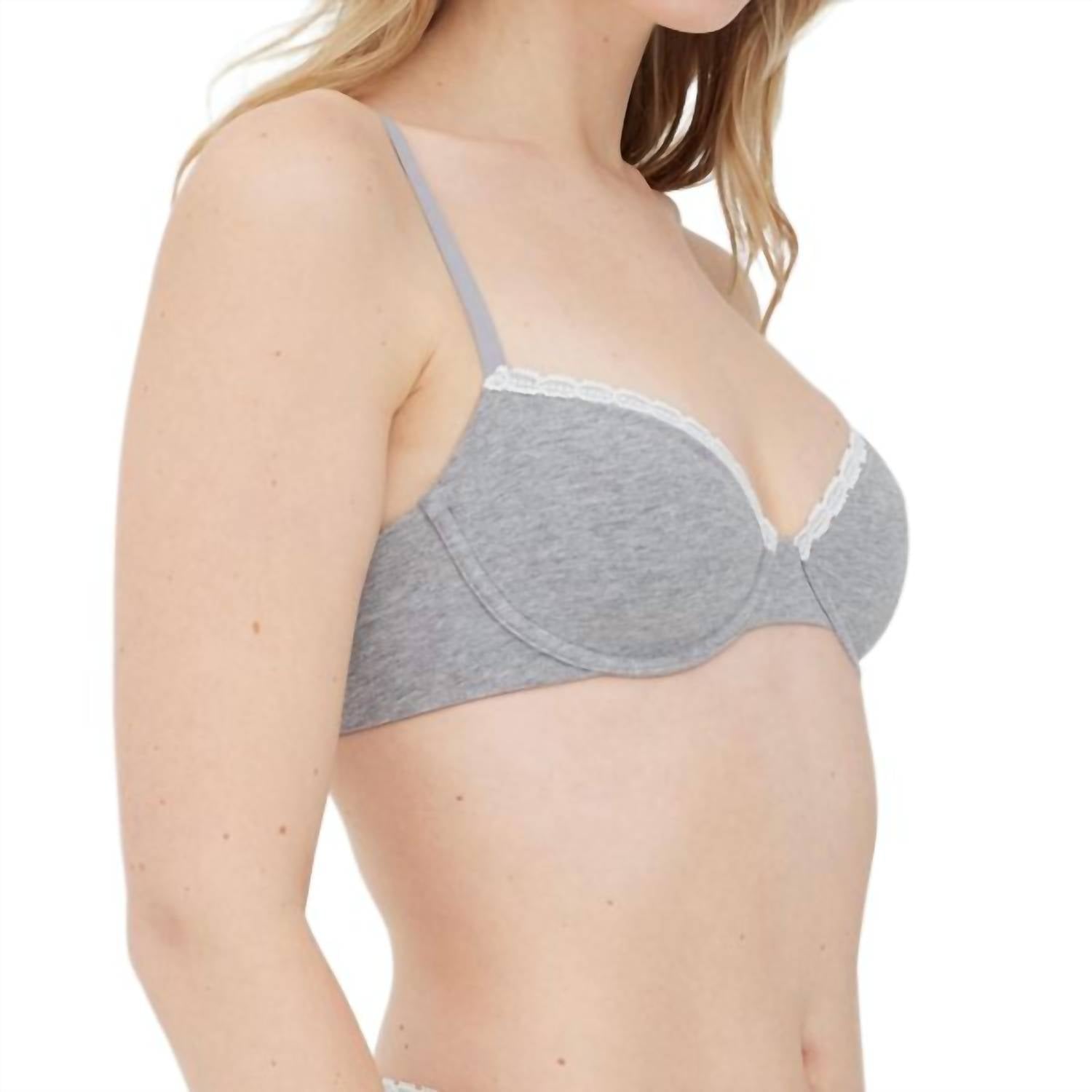 Skarlett Blue Adorned Cotton Underwire Bra in heather gray - women's intimate - detail view