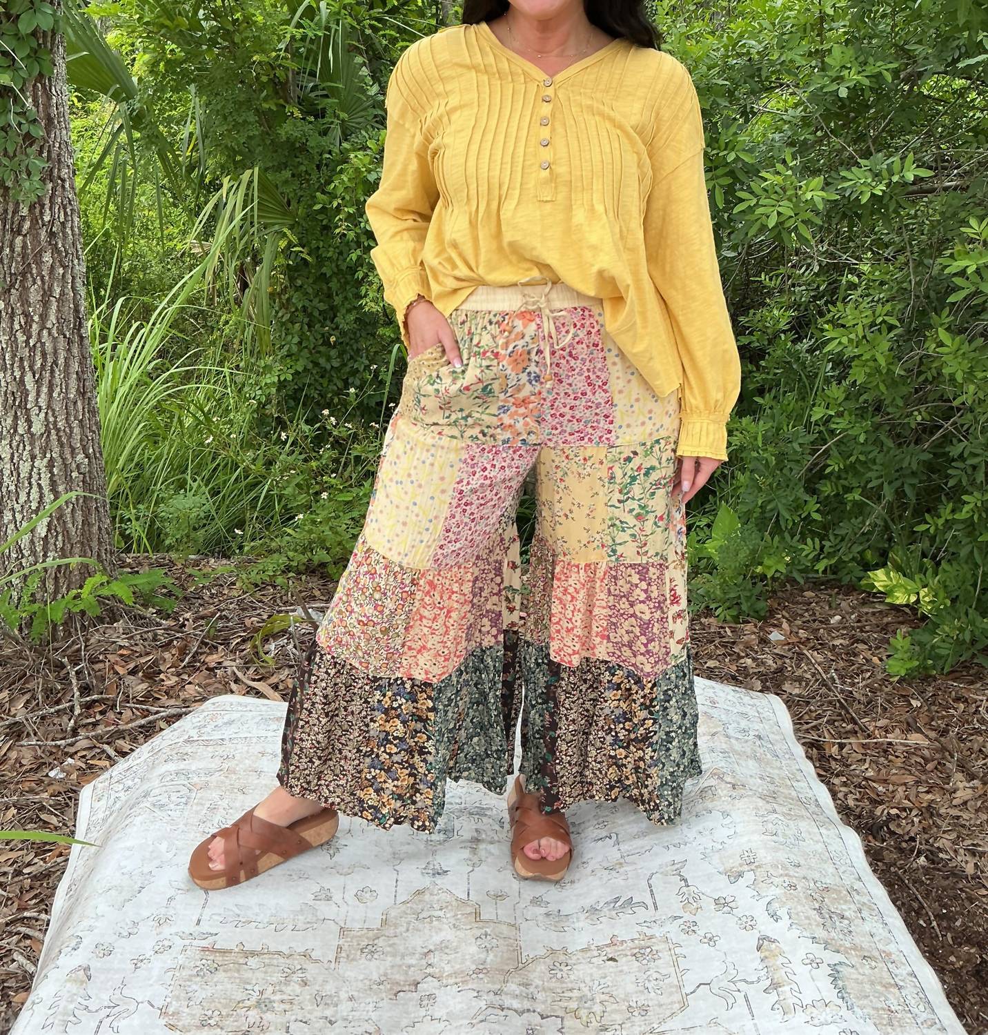 Young Threads - Patchwork Tiered Wide Leg Pants