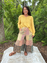 Young Threads - Patchwork Tiered Wide Leg Pants