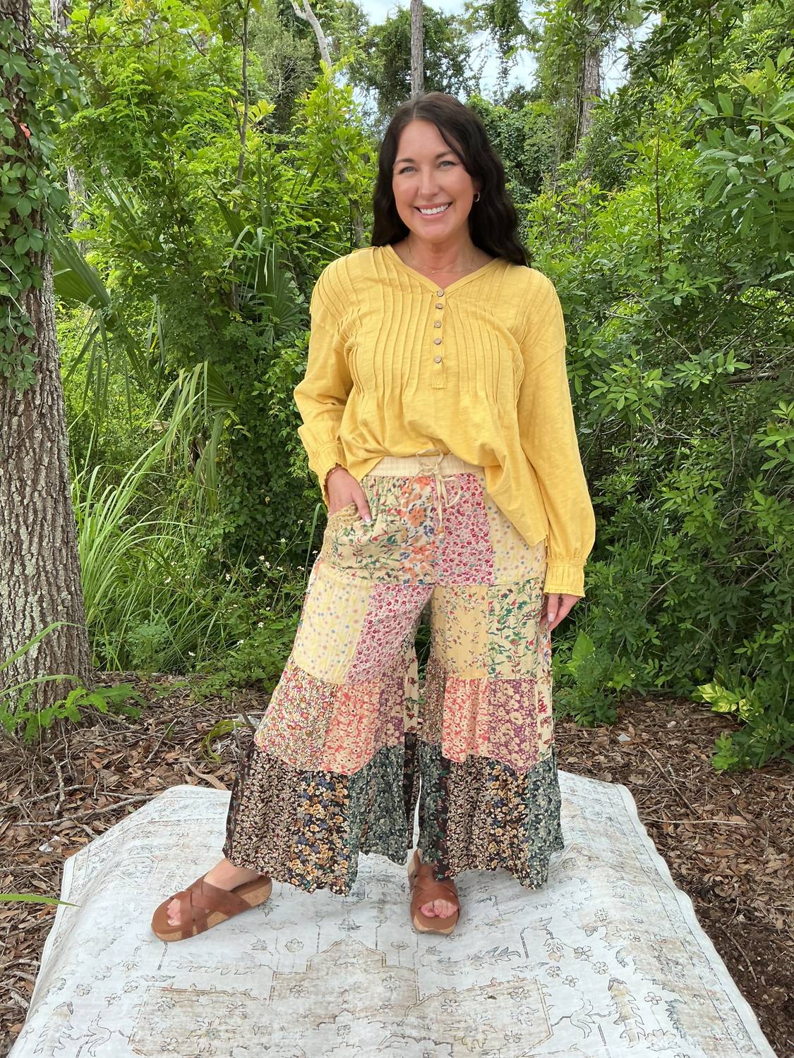 Young Threads - Patchwork Tiered Wide Leg Pants