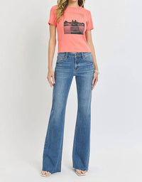 Risen - Mid Rise Flare Raw Cut Hem Jeans