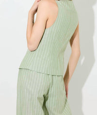 Baevely by Wellmade Leanna Pinstripe Button Vest in matcha ivory - women's tank top - alternate view