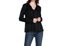 bobi Split Neck Peasant Blouse in black - women's blouse