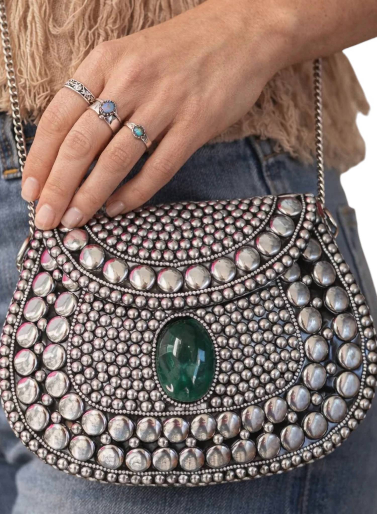 Ramla - Women's Studded With Emerald Stone Purse