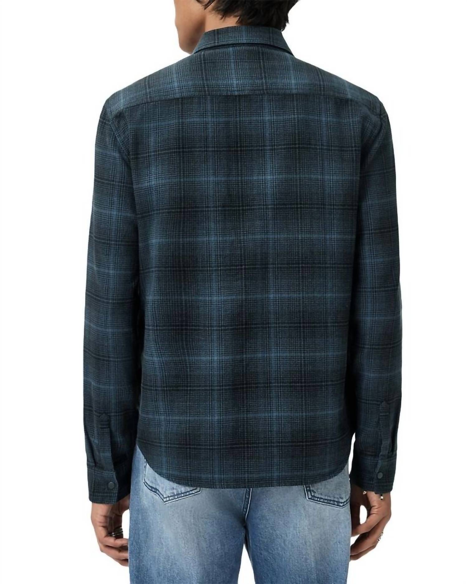 John Varvatos Dario Brushed Plaid Shirt in titanium blue - men's shirt - alternate view