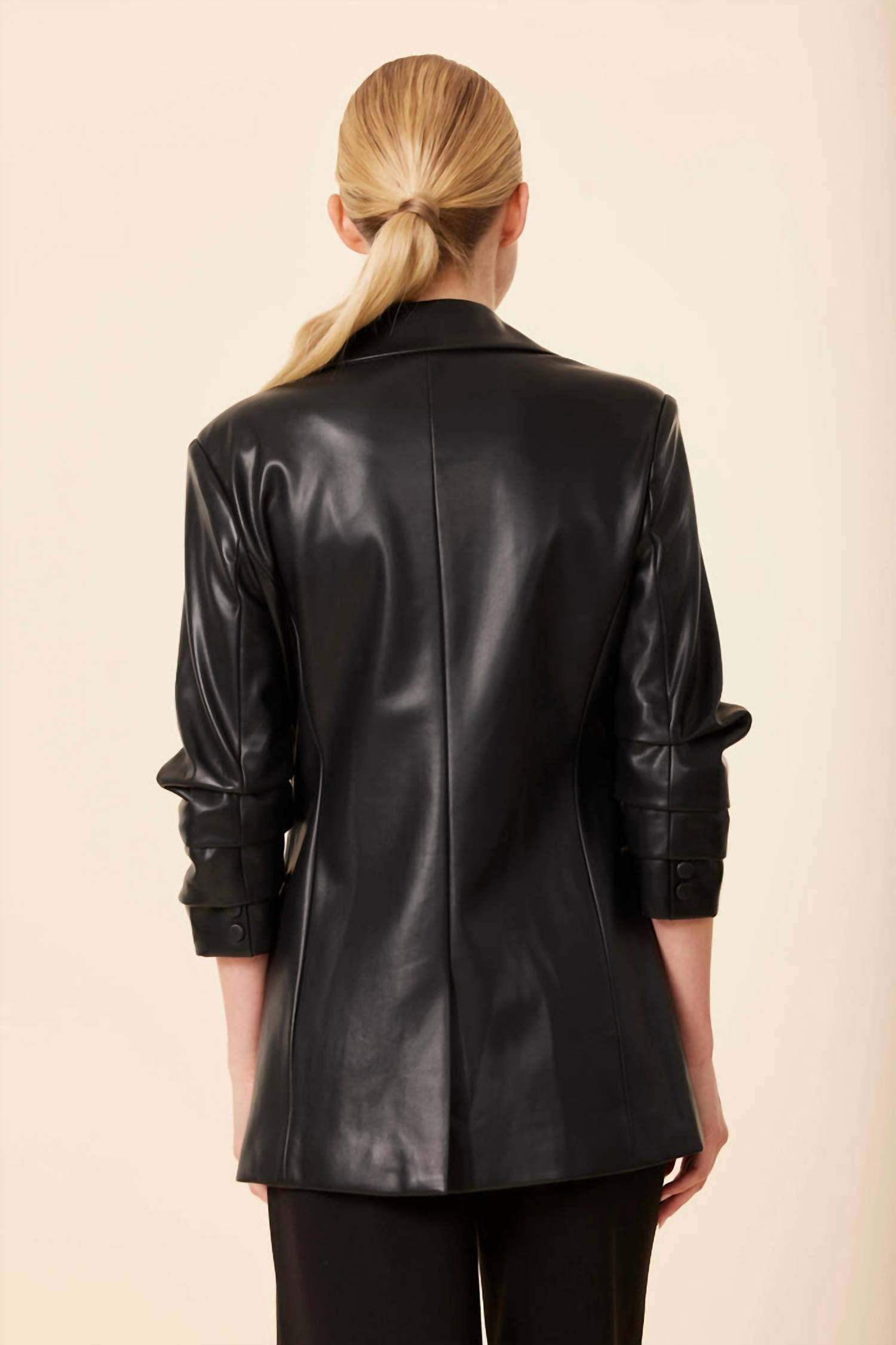 Dolce Cabo - Leather Ruched Sleeve Blazer