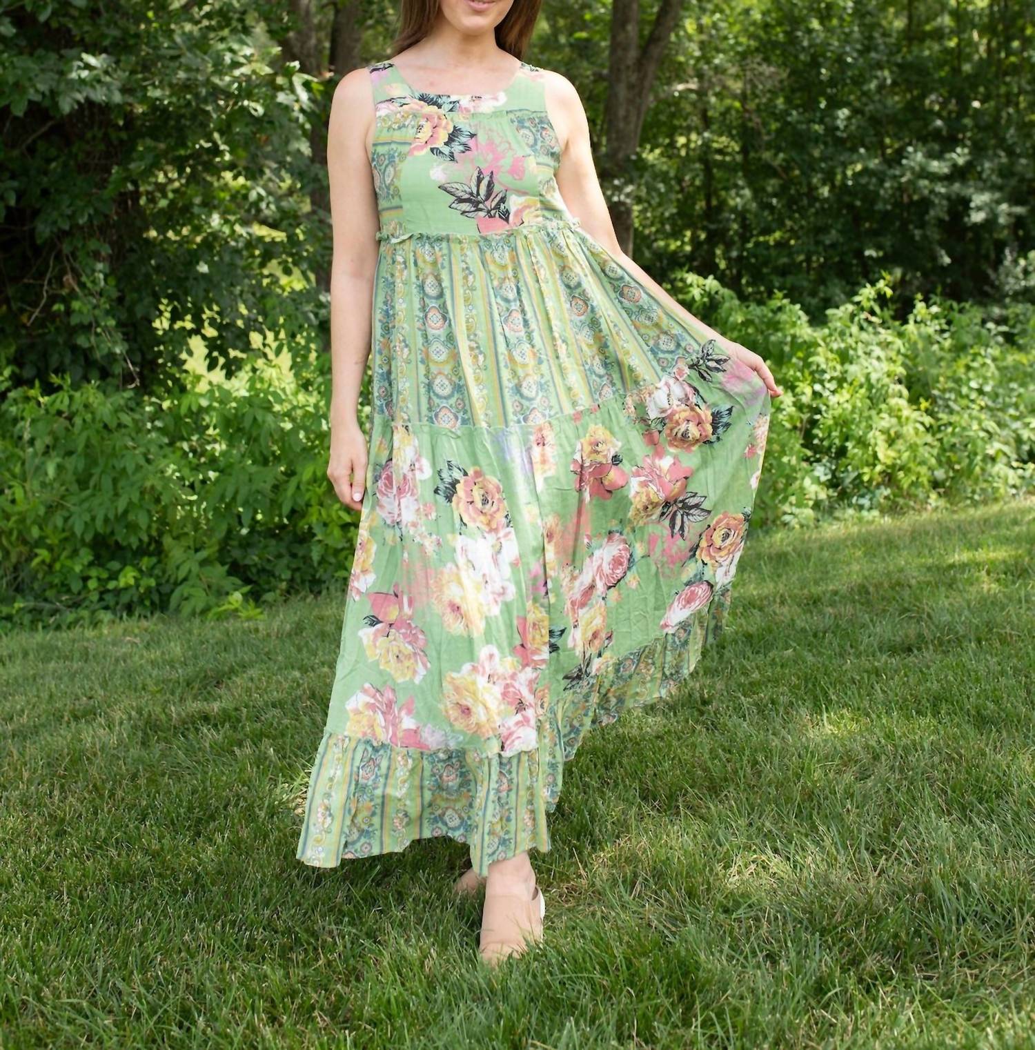 Davi & Dani - Boho Blossom Mixed Stripe Midi Dress