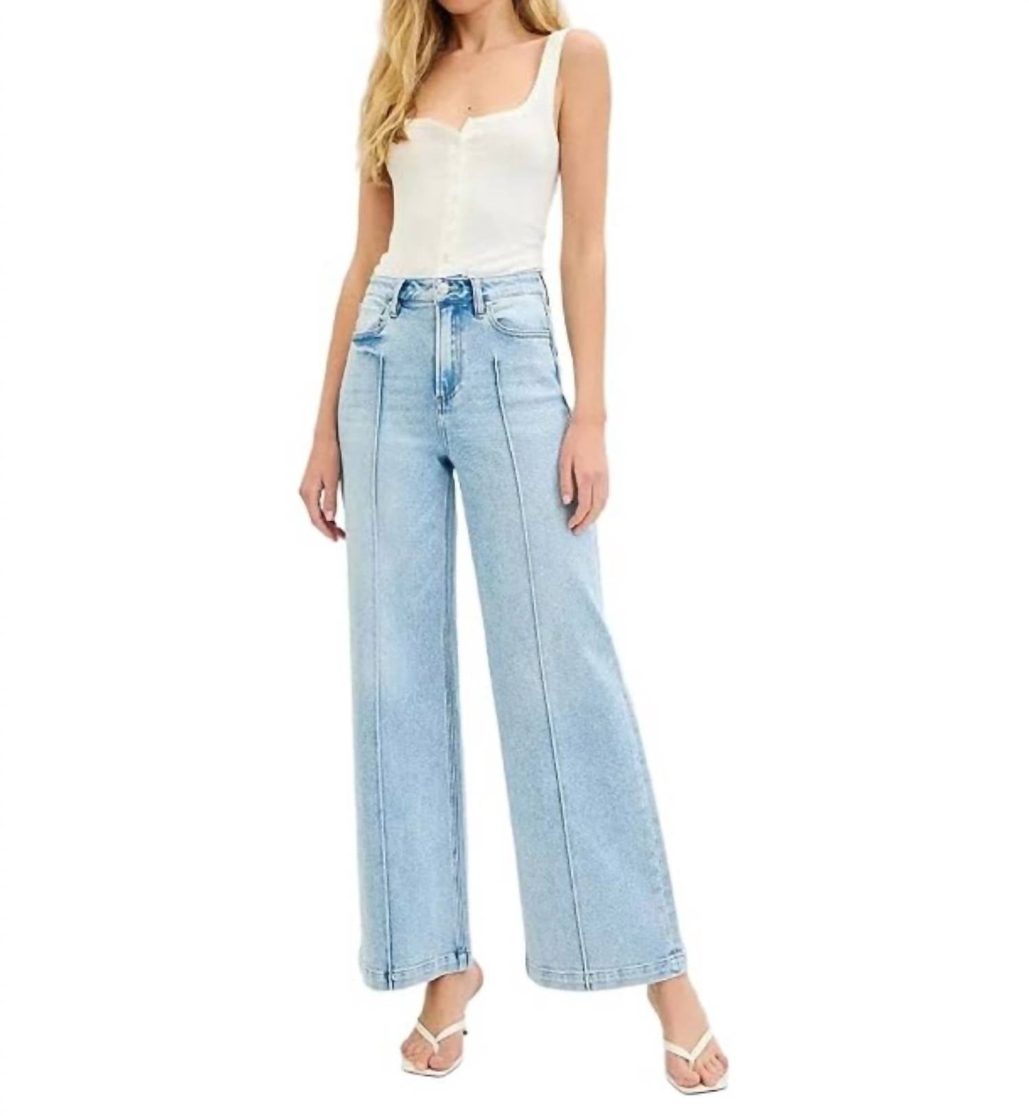 Risen - High Waist Pintuck Wide Leg Jeans