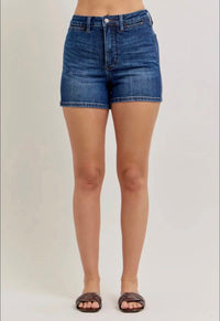 Judy Blue High Waist T.C. Slim shorts in medium blue - women's shorts