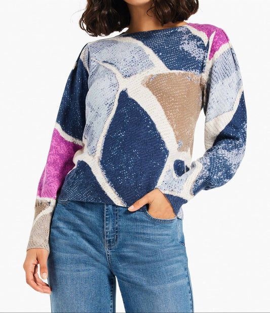 Nic + Zoe - Printed Tiles Femme Sleeve Sweater