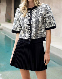 THML Fiona Floral Knit Sweater in black - women's sweater