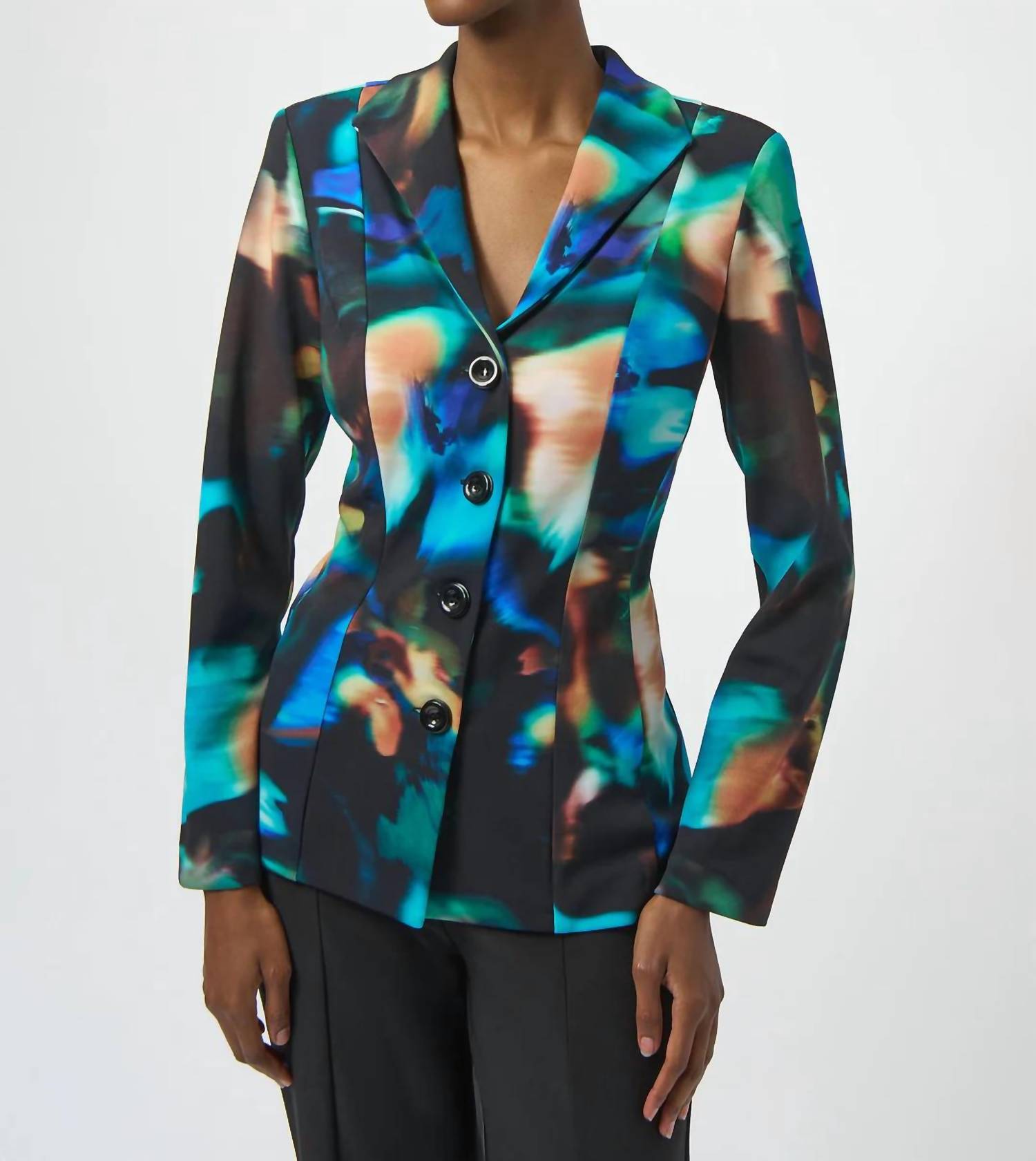 Joseph Ribkoff - Abstract Print Long Sleeves Fitted Blazer