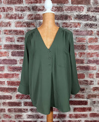 Keren Hart - Women's Long Sleeve V-neck Faux Button Blouse