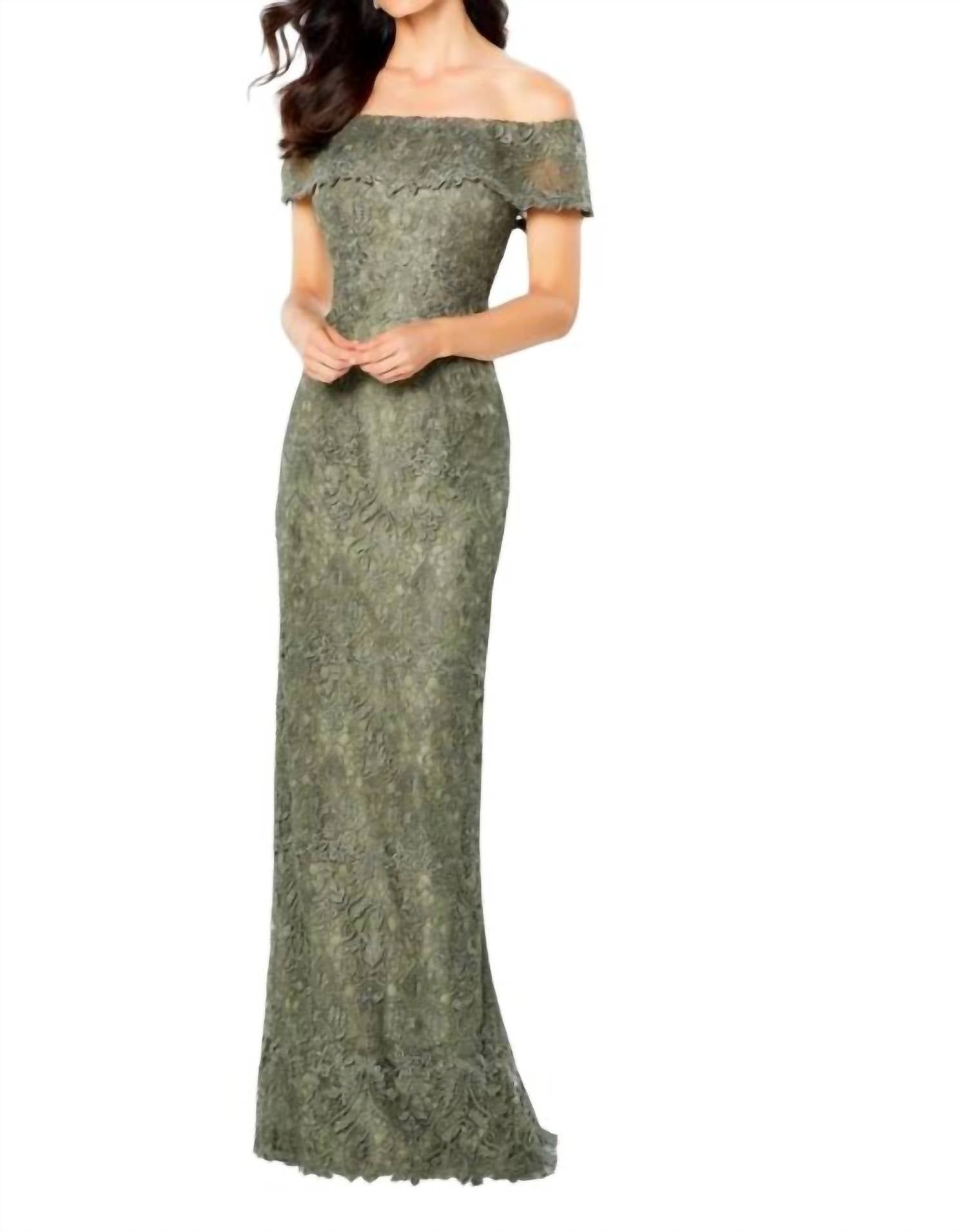 Montage by Mon Cheri Fitted Lace Dress in olive green - women's dress