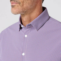 Mizzen + Main Leeward Classic Fit Long Sleeve Dress Shirt in mulberry sam plaid - men's shirt - detail view