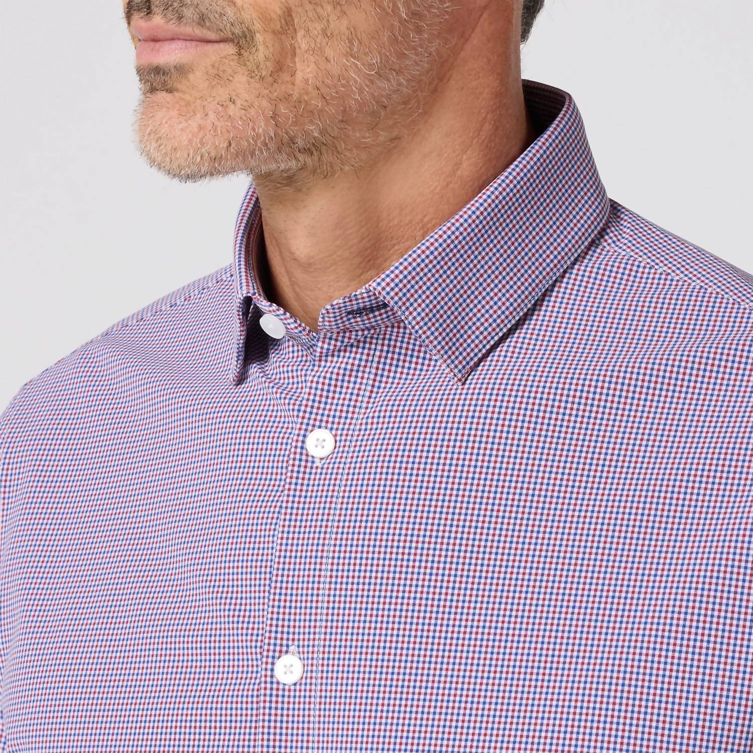 Mizzen + Main Leeward Classic Fit Long Sleeve Dress Shirt in mulberry sam plaid - men's shirt - detail view