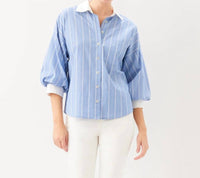 Karen Kane - Stripe Lantern Sleeve Button-Up Shirt