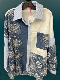 Yolly - Women's Eyelet Stripe Colorblock Blouse