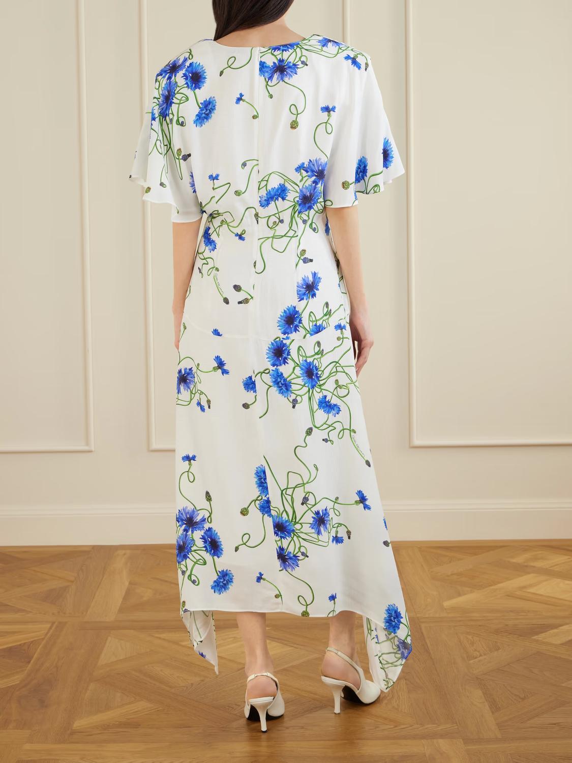 Stella Mccartney - Floral Silk V Neck Midi Dress