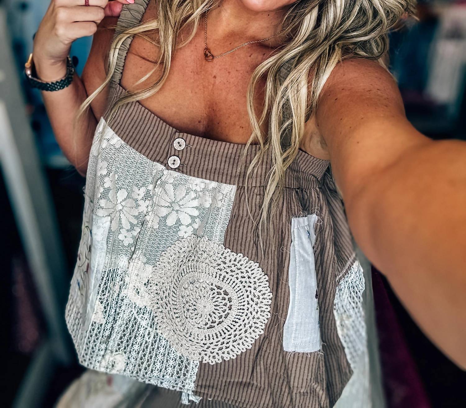 Pol - Sunset Patch Flirty Babydoll Top