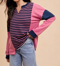 Anniewear - Striped Color Block Sweatshirt