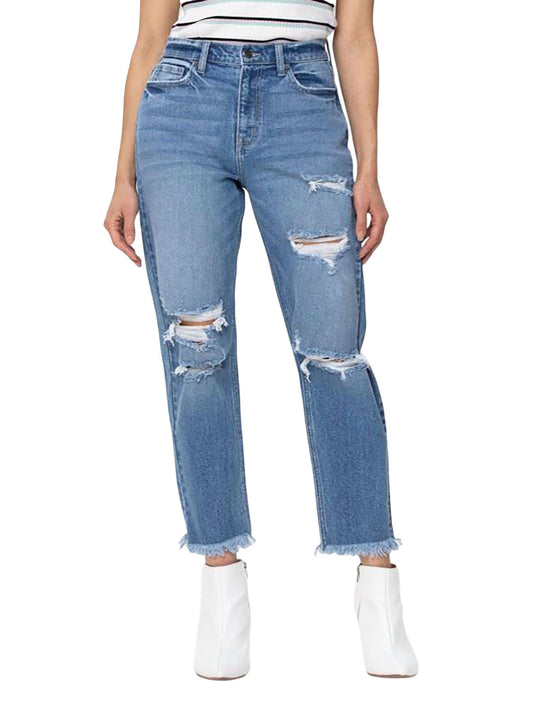 Cello - Hannah Frayed Hem Mom Jean