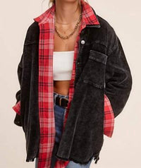La Miel - Oversized Washed Fabric Corduroy Button Down Jacket