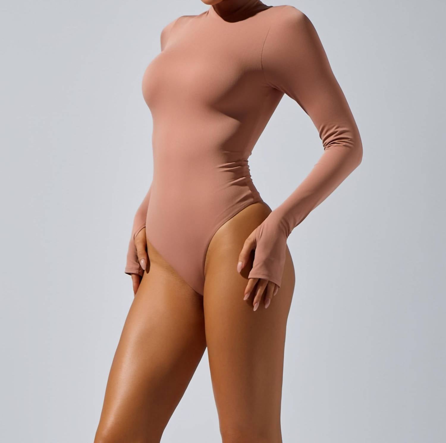 HEROINE SPORT Mock Neck Bodysuit in blush - women's shirt - alternate view