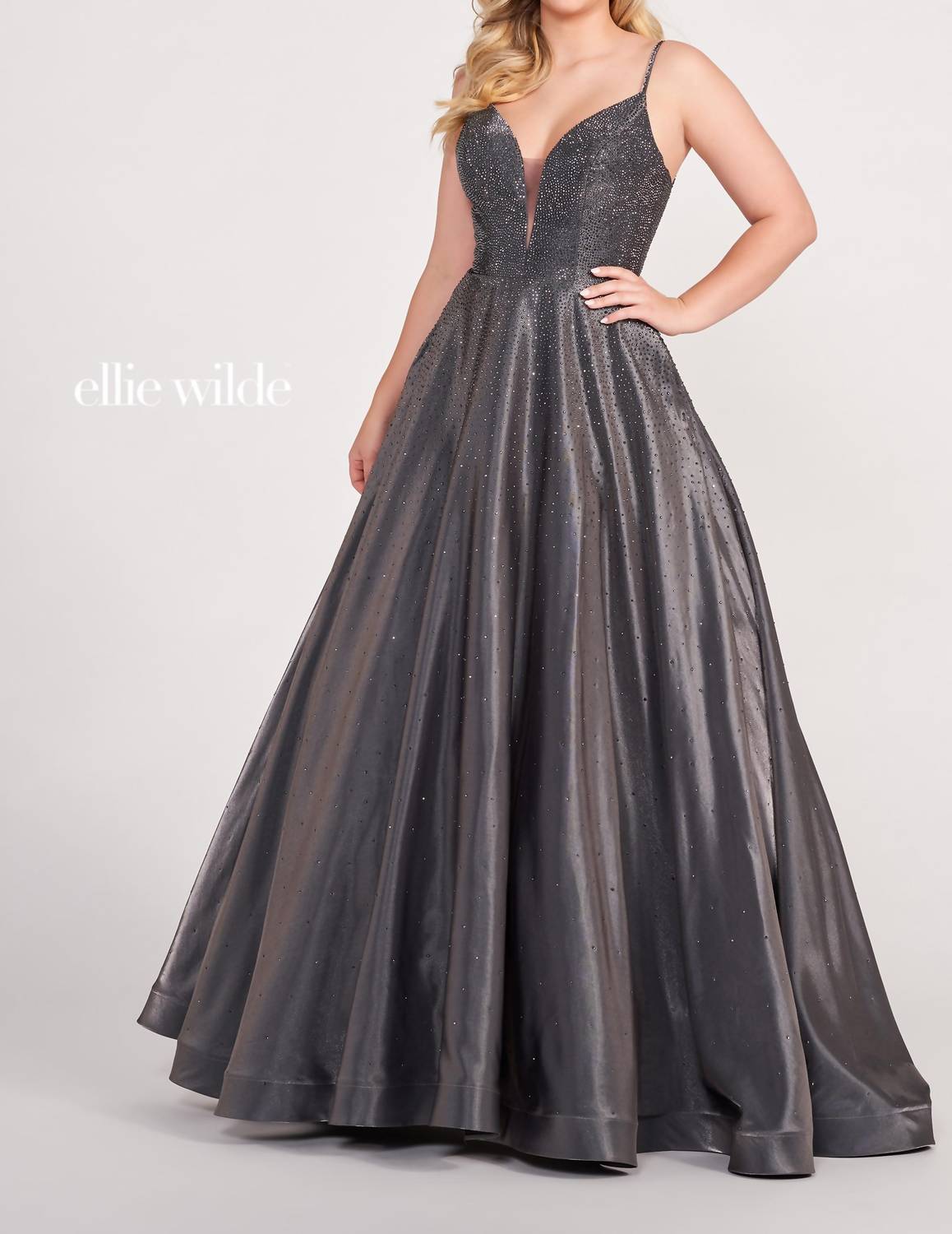 Ellie Wilde - Sleeveless Stone Accent A-line Long Prom Gown