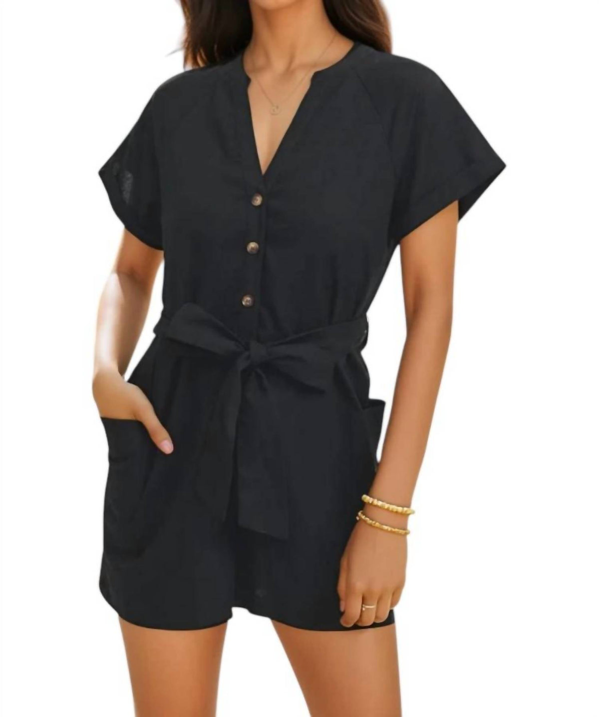 In February - Ava Linen Blend Romper